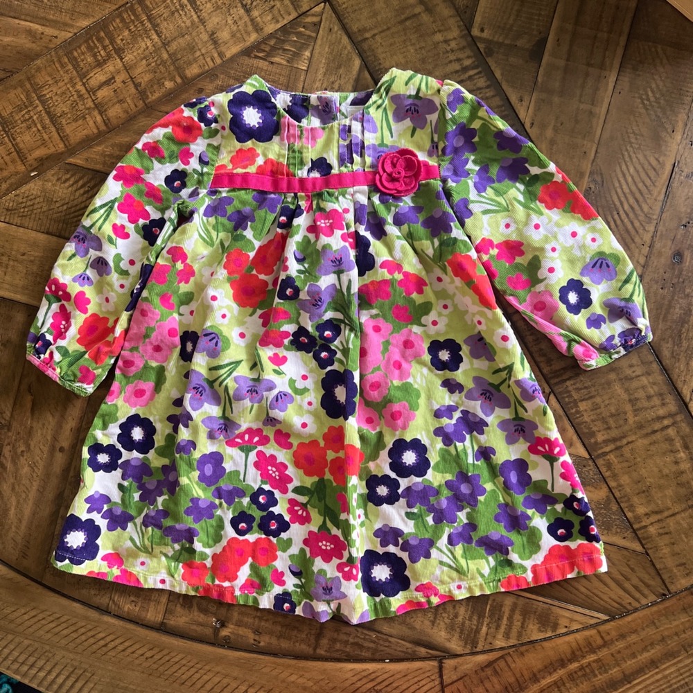 Gymboree Floral Corduroy Dress Toddler Girls 18-24M Long Sleeve Rosette Multi